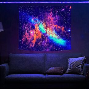 Psyhilar Blacklight Tapestry Galaxy Nebula Stars UV Reactive Neon Universe Space Wall Hanging Black Light Posters for Adults (91 x 71 Inches)