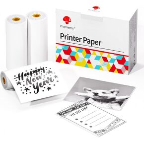 Phomemo White Non-Adhesive Thermal Paper, Compatible With Phomemo Q02/T02/M832/M02/M02 Pro/M02S/M04S Thermal Printer, 53mm x 6.5m, Black on White, Storage Time 10 Years, 3 Rolls