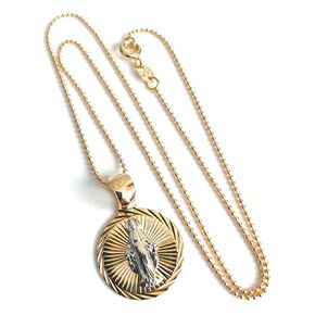 Miraculous Medal Silver Image Coin Necklace 18K Gold Plated Ball Chain