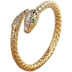 925 Sterling Silver Vintage Snake Open Rings with Sparkling Cubic Zirconia Clear Crystal Adjustable Band Personalized Gold Plated Stacking Statement Jewelry Ring for Women Gold