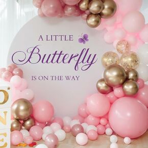 A Little Butterfly Is On Her Way Decal Sign Baby Shower Party Decorations for Backdrop Purple Butterfly Sticker Gender Reveal Girl Or Boy Baby Shower Decor