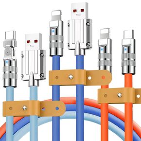 Chubby Cable for iPhone/USB C Cable, 3Pack(3/5/6.5ft) 6A 100W Fast Charging Type C Cable 180°Rotate,Heavy Duty Charger Cord, Zinc Alloy Soft Silicone Compatible with iPhone,iPad,Huawei,Samsung,MacBook