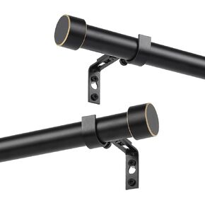 Black 1'' Diameter Curtain Rods for Windows 48 to 86 Inch with End Cap Style Design, Modern Adjustable Heavy Duty Curtain Rod, Size: 30-86"