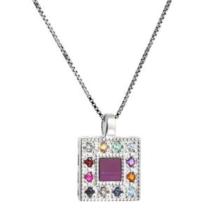 Nano Sim Old Bible Silver Pendant 12 Avnei Hoshen Inlaid with 1 Diamond