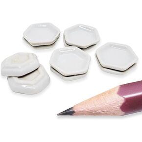¾ Inch Diameter White Hexagonal Ceramic Plate Set of 10 Pieces Tiny Tableware - Miniature Tray Bowl Crockery Cutlery Kitchen Utensil Handmade Painted Porcelain Decorative Collectible