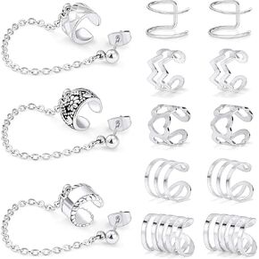 Kridzisw 13 Pcs Stainless Steel Ear Cuff Earrings Helix Cartilage Clip on Wrap Earring Non Piercing Cartilage Earrings for Women Girls Supplies, 8 Styles