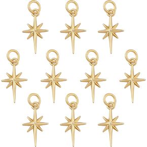 10 Pcs North Star Charm Pendants Brass Star Charm Real 18K Gold Plated Pendants for Jewelry Necklace Bracelet Making Crafts