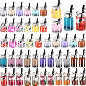 Hicarer 48 Pieces Milk Tea Charms Glass Boba Juice Charms Mini Colorful Mixed Bottle Charms Pendant for Necklace DIY Jewelry Craft Earring Keychain, 12 Styles