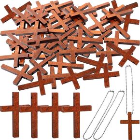 150 Pack Mini Wood Cross Charm Small Wooden Cross Pendant Keychains Hanging Ornament Wood Cross with Chains for Church DIY Necklace Bracelet Earring Jewelry Making