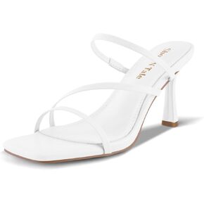 Shoe'N Tale Strappy Heels Women's Stiletto Mule Sandals | 3.37 Inch Kitten Heel, Square Open Toe Mule Sandals for Dressy Daily Outfits in Kuwait