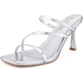 Shoe'N Tale Strappy Heels For Women Kitten Mules Square Open Toe Slip On Sandals