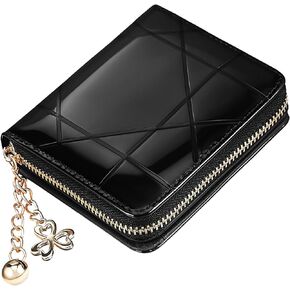 GALPADA Small Wallets Woman: Black Patent Leather Purse - Credit Card Wallet With Zipper - Large Capacity Card Hold Case Coin Purse