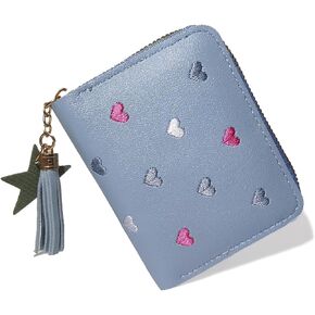 StillvollMao Coin Purse, PU Leather Change Purse Small Wallet for Women Credit Card ID Card Holder with Heart Embroidered patterns and Cute Pendant (Pink) in Saudi Arabia