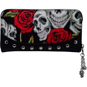 Skulls & Roses Women's Black Wallet Faux Leather Zip Around