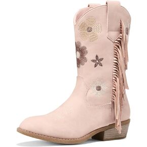 Rollda Girls Cowboy Boots Cowgirl Boots with Tassel Floral Embroidered Kids Western Boots for Toddler/Little Kid/Big Kid