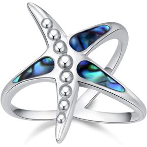 CUOKA MIRACLE Starfish Rings,Starfish Jewelry 925 Sterling Silver Sea Star Rings Abalone Shell Rings Beach Jewelry Nautical Tropical Beach Starfish Ring Valentine's Day Gift for Women Wife Girlfirend