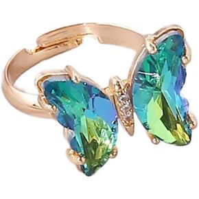 COLORFUL BLING Adjustable Elegant Transparent Crystal 3D Butterfly Rings for Women Aesthetic Gold Plated Cute Animal Insect Open Finger Cuff Ring Birthday Valentine Gifts