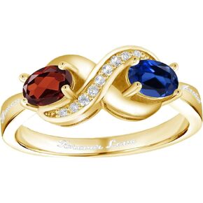 Gem Stone King 18K Yellow Gold Plated Silver Customized and Personalized 2-Stone Gemstone Birthstone and White Created Sapphire For Her Ring For Women