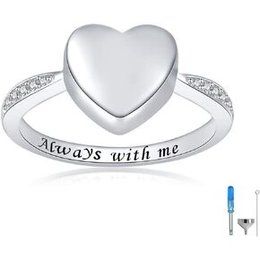 BEILIN Hold Loved Ones Urn Ring 925 Sterling Silver Always with me Heart Cremation Urn Ring for Ashes for Women