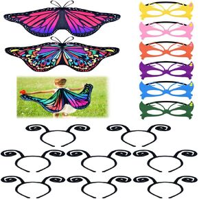 Coopay 17 Pieces Kids Butterfly Wings Costume with Masquerade Mask Antenna Headband Christmas Halloween Girls Dress Up Pretend Play