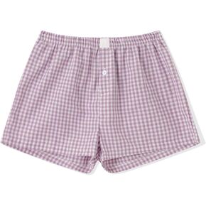 Women Y2K Plaid Shorts Button Boxers Elastic Low Waist Cute Pajama Bottom Shorts Lounge Summer Short Pants Sleepwear