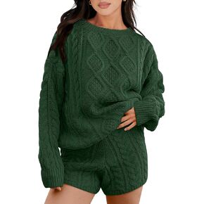 ANRABESS Women‘s 2 Piece Outfits Long Sleeve Cable Knit Chunky Oversized Pullover Sweaters Fall Lounge Loungewear Sets