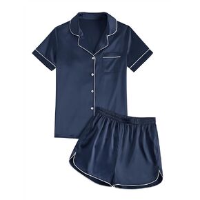 Vrtige Women's Satin Pajamas Set Button Down Short Sleeve with Shorts Pj Sets Sleepwear