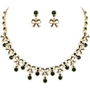EVER FAITH Austrian Crystal Bridal Bow Jewelry Sets, Rhinestone Costume Prom Wedding Party Bowknot Teardorp Necklace Dangle Earrings Set for Women