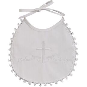 Pink Princess White Baptism Bib Boy, Christening Cotton Baby Baptism Bibs with Embroidered Cross, Baptismal Gifts