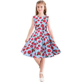 Girls Special Occasion Dress Swing Casual Dress Vintage 50's Floral Point Tea Party Dress 3-12 Years