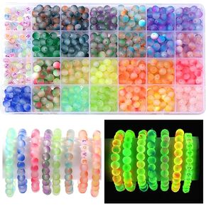 RACIOCK 700 Glow-in-The-Dark Glass Bead Jewelry Kit - Jewelry Making/DIY Crafts, Necklaces, Bracelets, Party Decoration Crystal Glass Beads, Gifts for Woman and Night Sports Enthusiasts