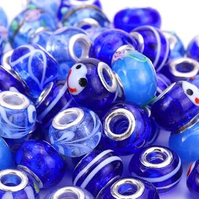 AIPRIDY 50Pcs 15x11mm Murano Large Hole Glass Beads with Silver Brass Cores European Beads for Jewelry Making (Orange)