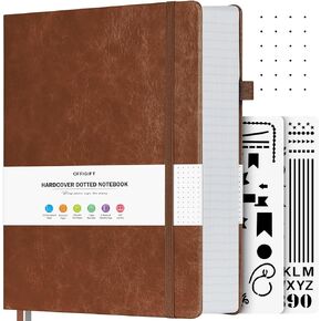 Bullet Dotted Journal Notebook, 312 Numbered Pages A5 Hardcover Leather Journal, 100gsm No Bleed Paper Dot Grid Notebook with Index Pages, Dot Journal for Women Men, 5.75" x 8.38", Pink