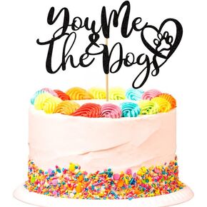 You Me & the Dogs Cake Topper, Mr & Mrs Wedding Cake Decors, Bride and Groom Wedding Party Decorations, Dog Lovers Party Supplies, Black Glitter