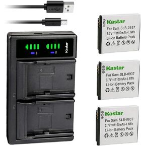 Kastar 3-Pack Battery and LTD2 USB Charger Replacement for Samsung SLB-0937 Battery, SAC-47 Charger, Samsung CL5, CL50, CL80, I8, Digimax L730, Digimax L735, Digimax L830, NV4, NV33, ST10 Camera