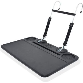 2 in 1 Adjustable Large Auto Steering Wheel Desk/Back Seat Headrest Tray iPad and Mobile Phone Table, Eating/Laptop Tray. Suitable for Truck, Bus, Car (Black)