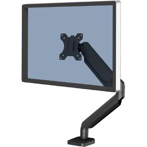 Fellowes Platinum Series Single Monitor Arm for 32-Inch Monitors, Full Motion, 360° Rotation, VESA Mount with Grommet or Clamp, USB Ports, Ergonomic, Black, 8043301