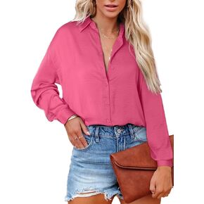 Astylish Women Button-Down Shirts V-Neck Elegant Blouse Long Sleeve Basic Top in Kuwait