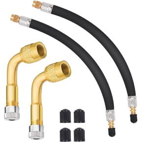 Tire Valve Extensions, 8.25 Inch Flexible Valve Stem Extenders with 90 Degree Brass Schrader Tire Valve Extension Adaptor Compatible for Cars Truck Motorcycle Bike Scooter