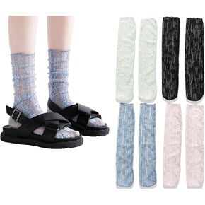 Sheer Socks Womens Floral Embroidered Flower Slouch Cute Ankle Sock Thin Crew Size5-10