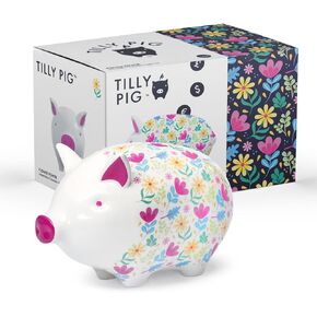Ceramic Piggy Bank Kids Boys Girls Adults Flower Design Money Box
