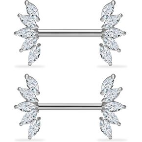 14G Astm F136 Titanium Nipple Piercing Jewelry Sunflower Leaf CZ Opal Nipple Barbell Jewelry Internally Threaded G23 Solid Nipple Piercing Barbell Ring Jewelry for Women Men 14 Gauge