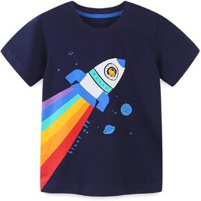 Warmbaby Rock T Shirt for Toddler Boys Kids Short Sleeve Shirts Spaceship Navy