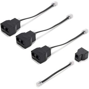 Phone Line Splitter,Telephone Splitter,with RJ11 6P4C Plugs,Suitable for Telephone,Fax Machine (Black /4 Pack)