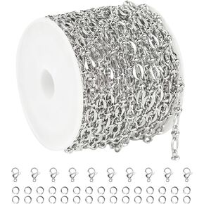 UMAOKANG 16.4 Feet Star Chains for Jewelry Making Stainless Steel Jewelry Chains Bulk with Jump Rings and Lobster Clasps