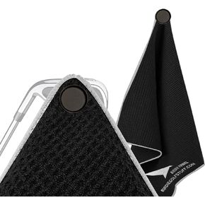 Birdie Bath Magnetic Golf Towel, Black | Premium Microfiber Towel with Deep Waffle Pockets | Strong Magnet for Strong to Hold to Golf Carts or Clubs or Anything Metal
