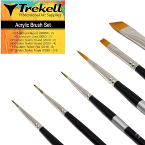Trekell Synthetic Acrylic Paint Brushes Set - Paint Brushes for Acrylic Painting - Professional Detail - Round & Fine Tip Paint Brush - Acrylic Paint Brush Set (6, 10 & 6 in. Handles)