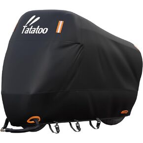 Motorcycle Cover Waterproof Outdoor,Heavy Duty 250cc Motorcycle Cover with Wind-resistant buckles,300D Scooter cover with 2 Lock-Holes & Storage Bag,Fits motorcycles/scooters up to 96.5",Black