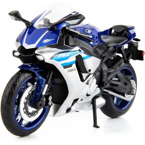 MSZ 1/12 متوافق مع دراجة نارية Yamaha YZF-R1، نسخة طبق الأصل لهواة التجميع مع حامل عرض وسلسلة مفاتيح خوذة، لعبة دراجات نارية للأولاد من عمر 3-9 سنوات باللون الأزرق