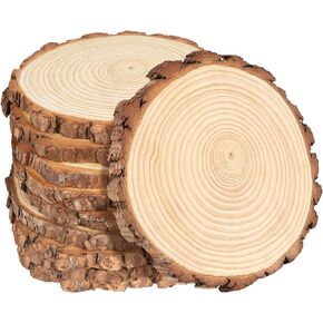 Natural Wood Slices 10 Pcs, 5.5-5.9 inches No Hole Log Wooden Circles with Tree Bark,Unfinished Log Wooden Rounds Rustic for Crafts and DIY Arts, Wedding and Christmas Ornaments Coasters